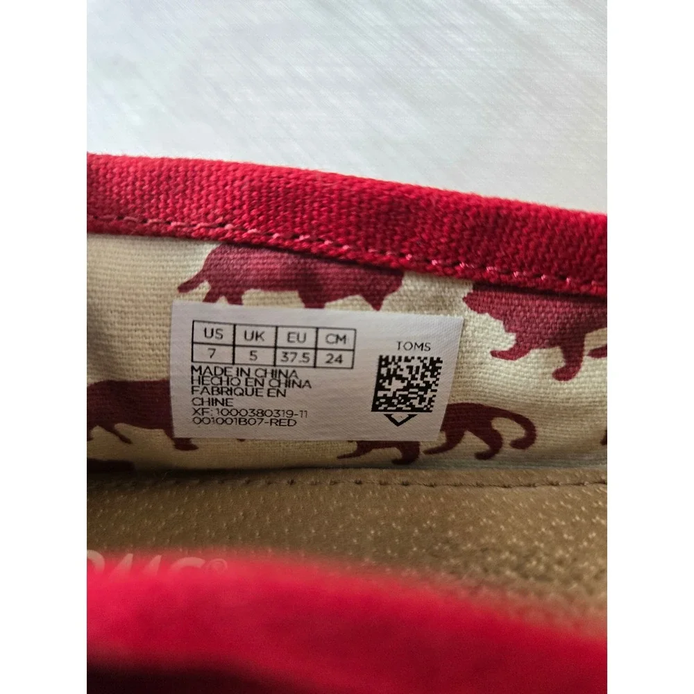 TOMS Alpargata Red Canvas Slip On Shoes Womens Size 7 1000380319-11 Flat Sneaker